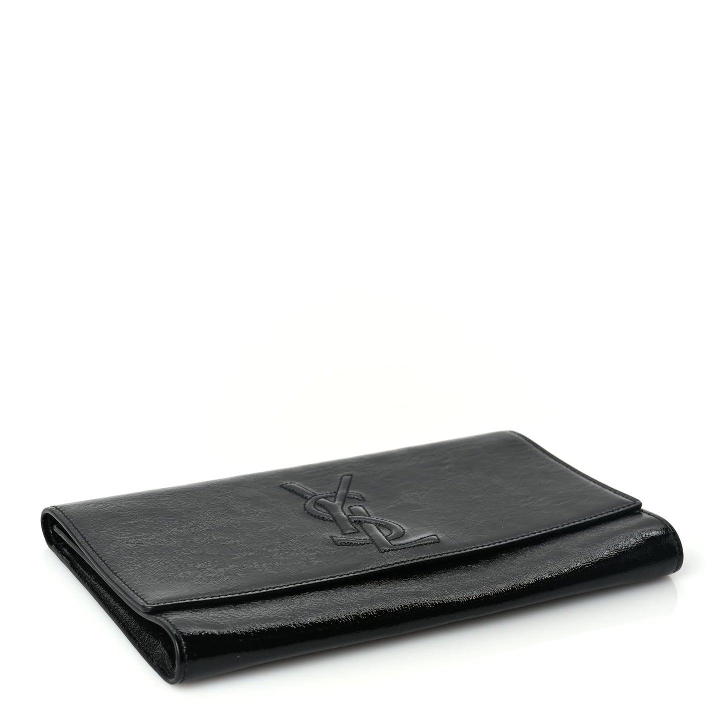 Saint Laurent Textured Patent Monogram Large Belle De Jour Clutch Black