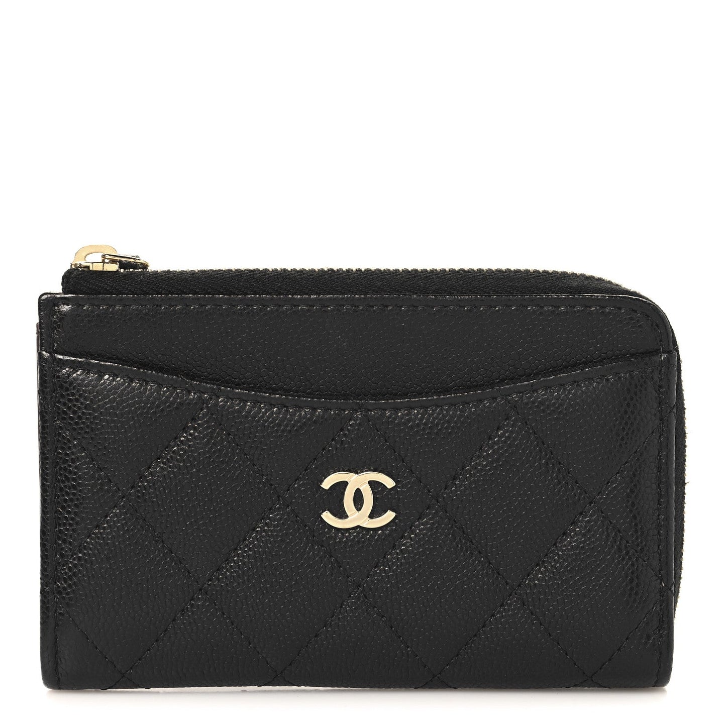 Chanel Caviar Quilted CC Zip Around Card Holder Black
