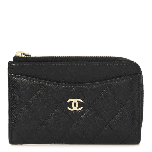 Chanel Caviar Quilted CC Zip Around Card Holder Black