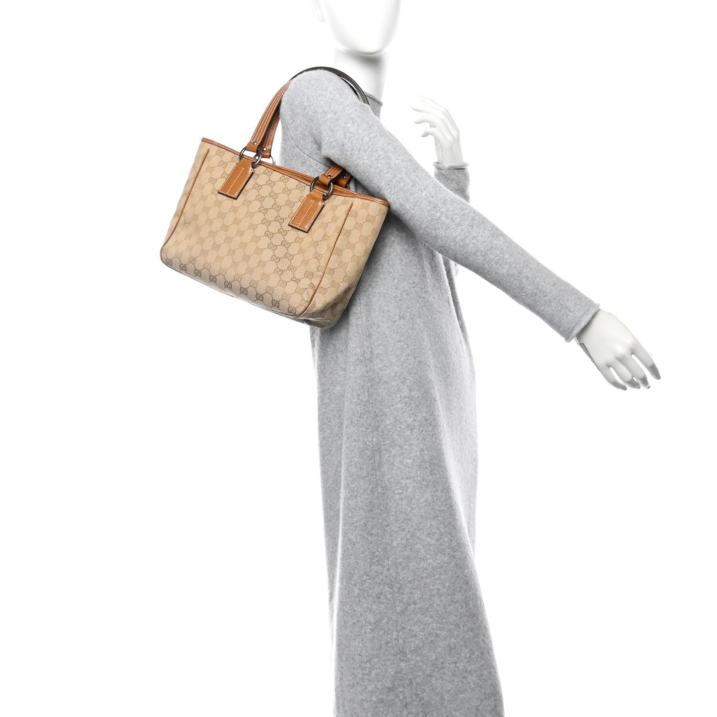Gucci Monogram Medium Tote Beige Brown