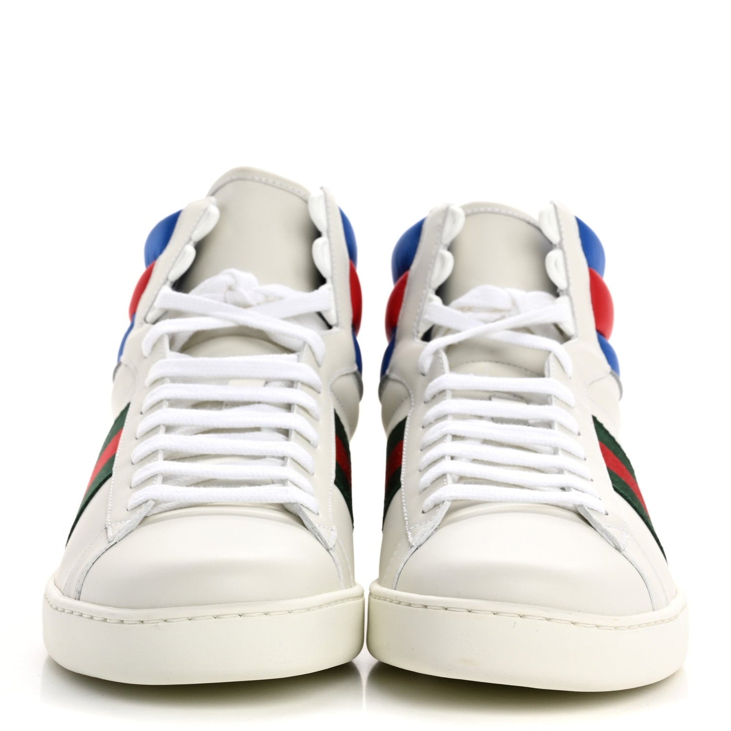 Gucci Calfskin Web Mens Ace High Top Sneakers 9 White Bright Splash
