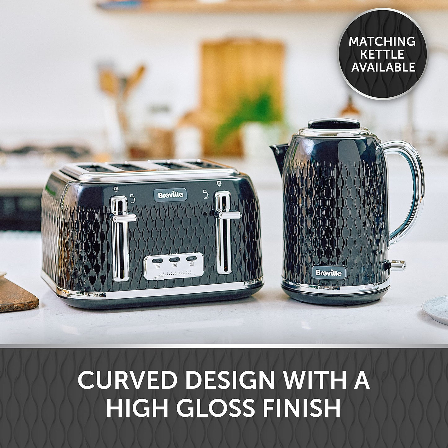 Breville Curve 4 Slice Toaster with High Lift & Wide Slots | Black & Chrome [VTT786]