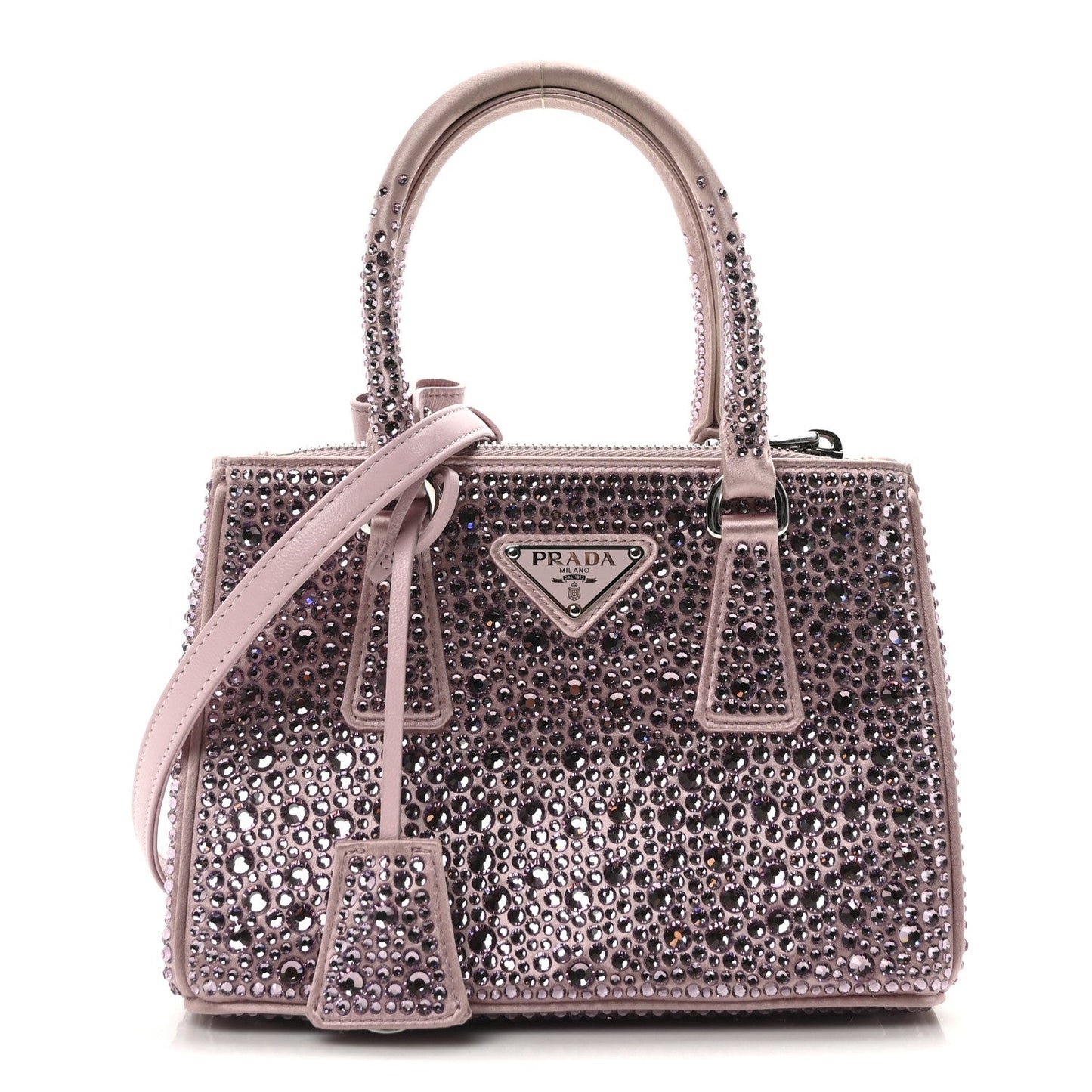 Prada Satin Crystal Mini Galleria Double Zip Tote Alabastro
