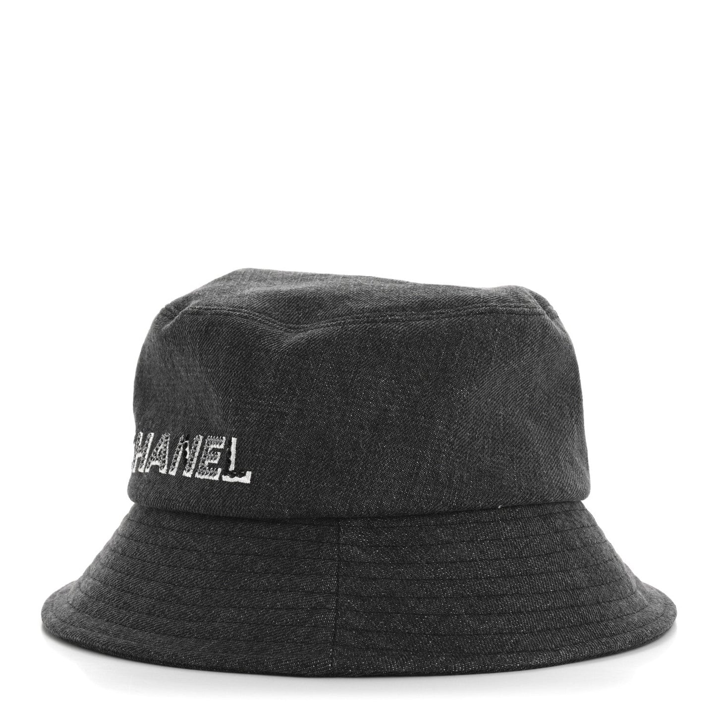 Chanel Denim Sequin Cloche Logo Bucket Hat M Black