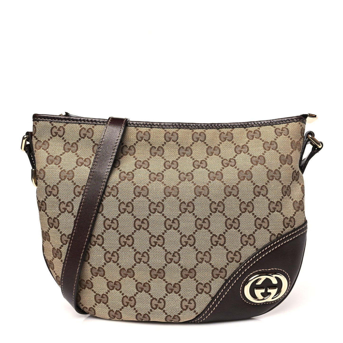 Gucci Monogram Medium New Britt Half Moon Hobo Dark Brown