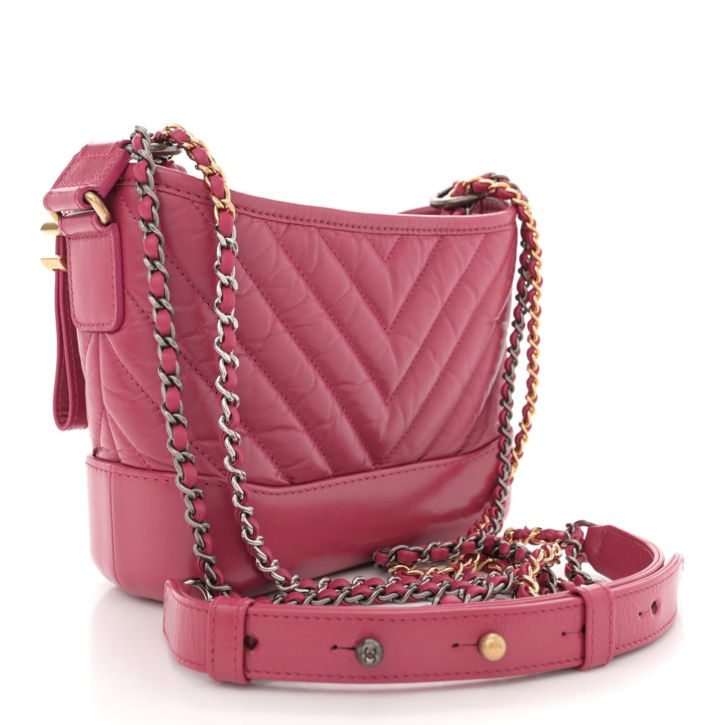 Chanel Aged Calfskin Chevron Quilted Small Gabrielle Hobo Dark Pink