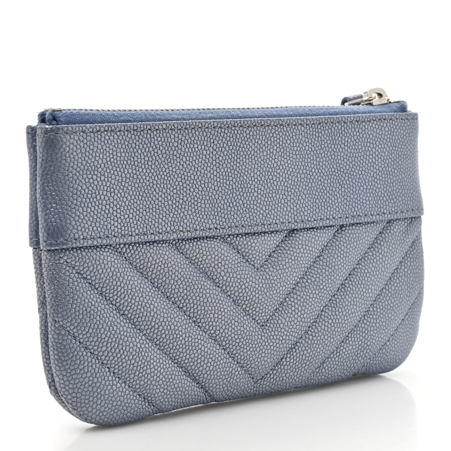 Chanel Caviar Chevron Quilted Small Vintage Mademoiselle Cosmetic Case Blue