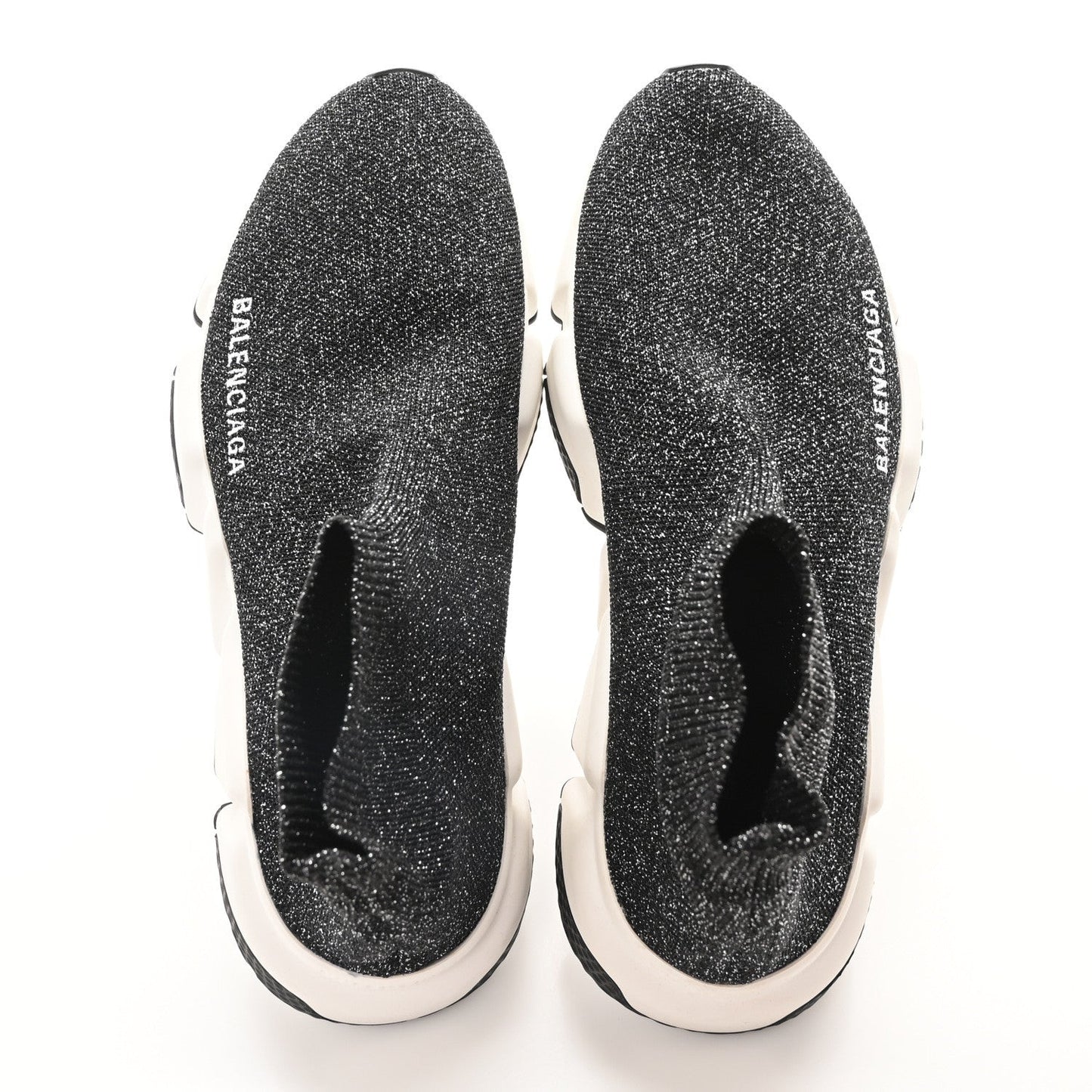 Balenciaga Laminated Knit Bi-Color Sole Womens Speed Sneakers 35 Black White