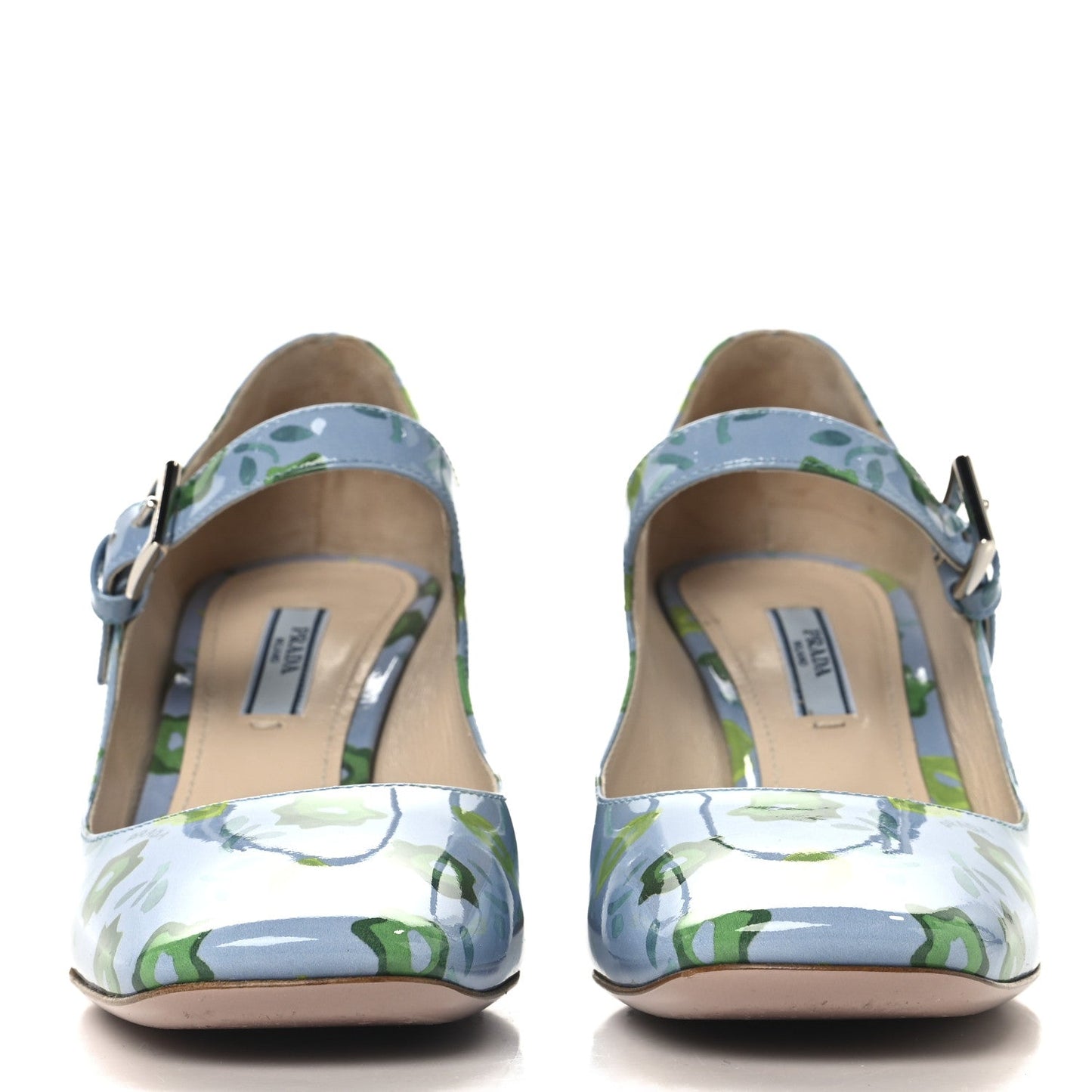Prada Patent Floral Mary Jane 65mm Pumps 38 Blue