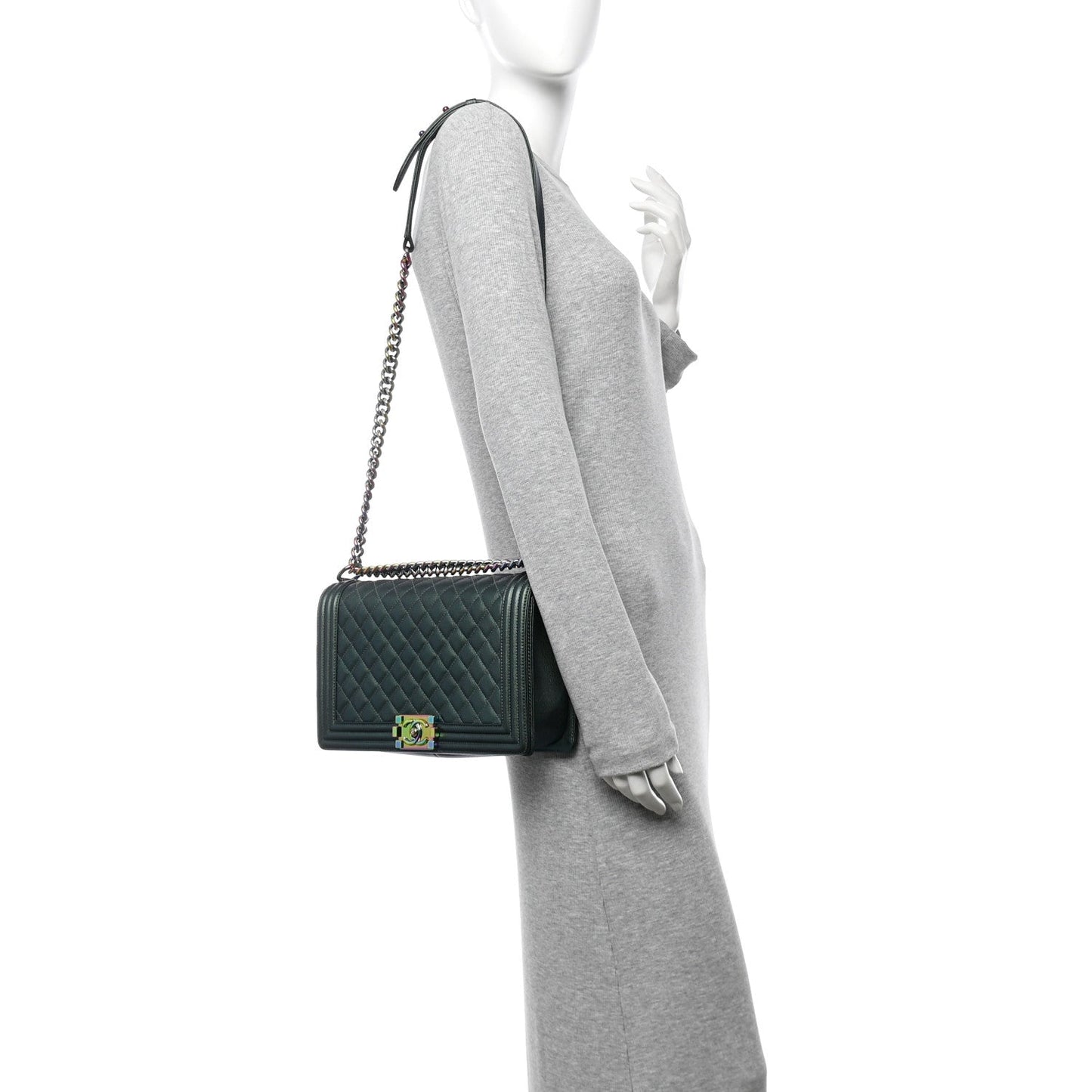 Chanel Iridescent Goatskin Quilted New Medium Boy Flap Green