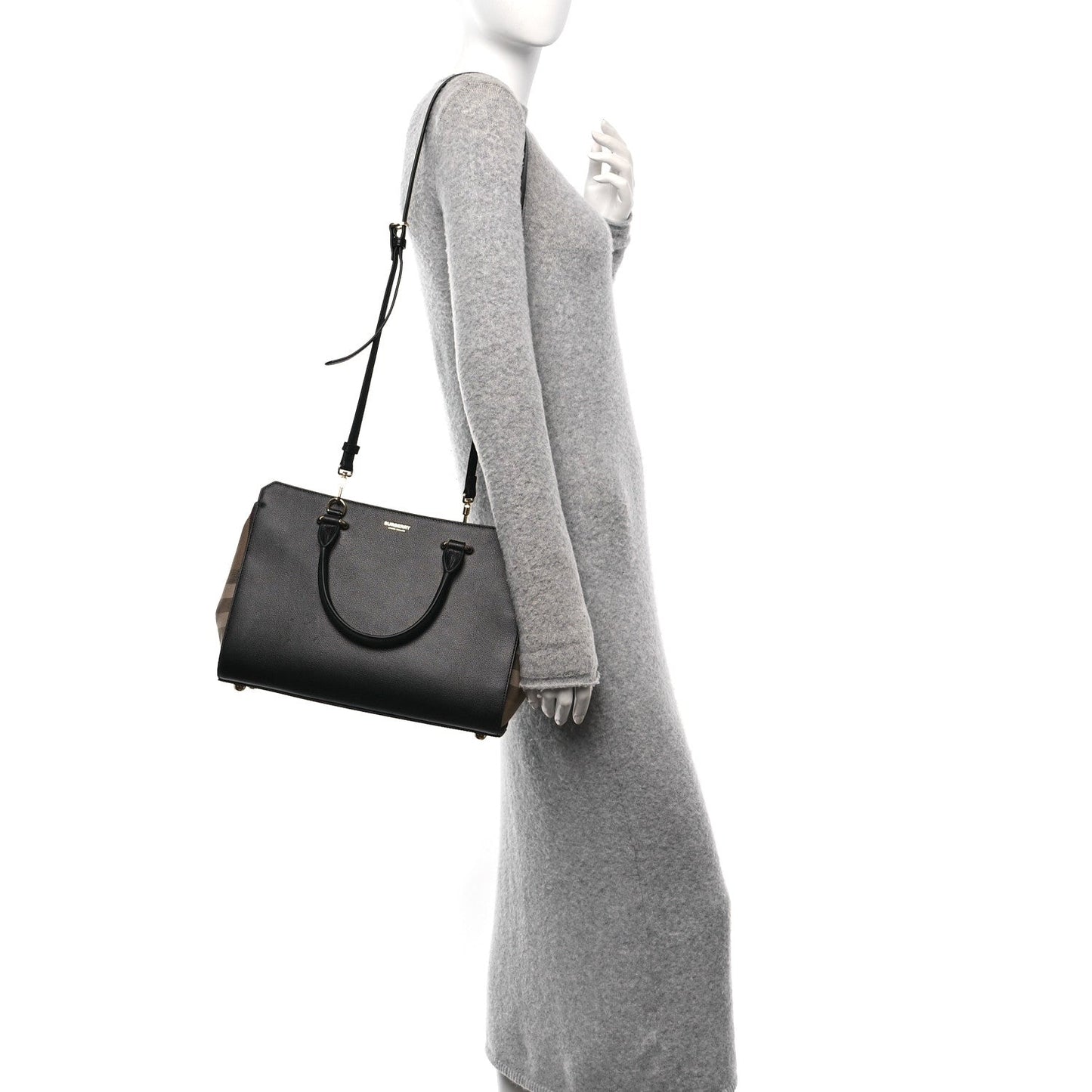 Burberry Calfskin Mega Check Small Banwell Tote Black