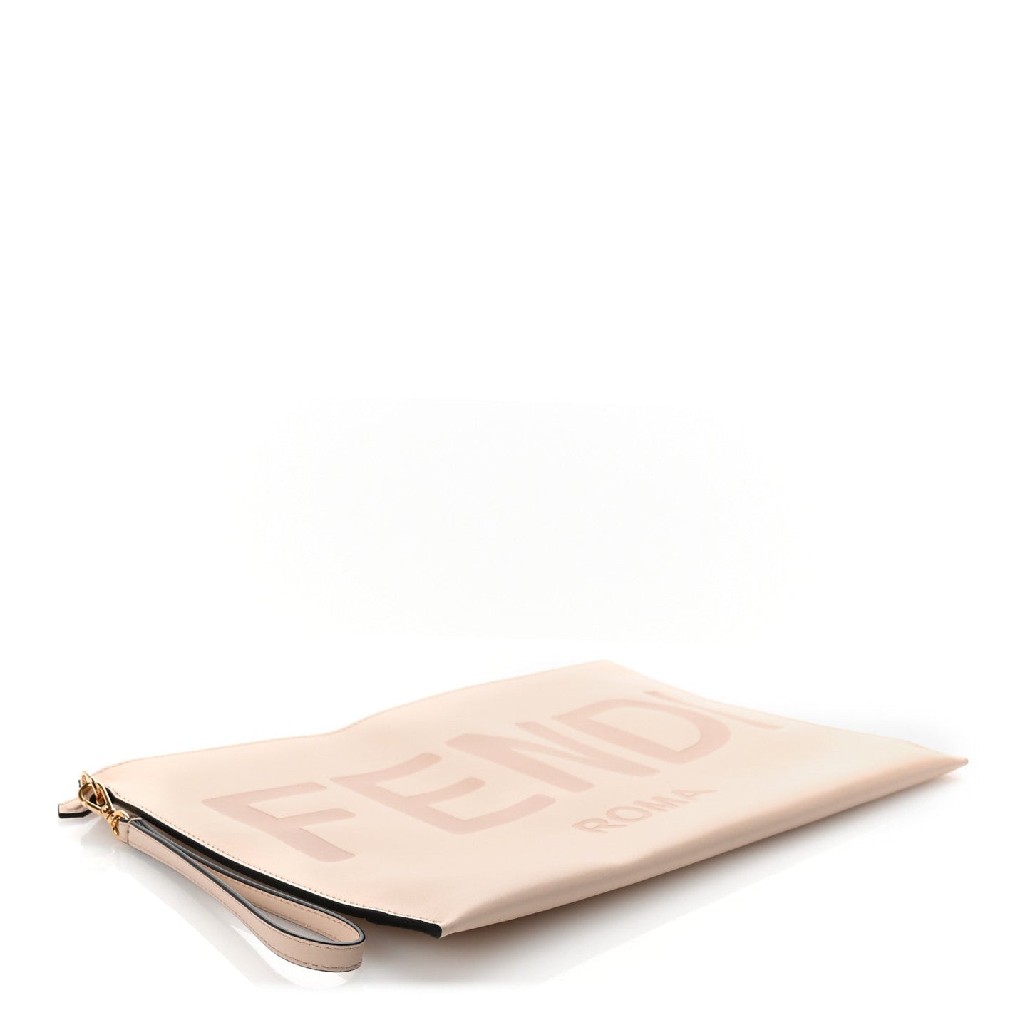 Fendi Vitello King Logo Embossed Large Flat Pouch Poudre