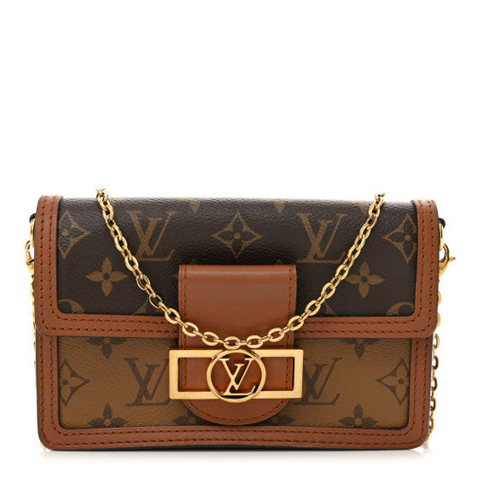 Louis Vuitton Reverse Monogram Dauphine Chain Wallet Brown