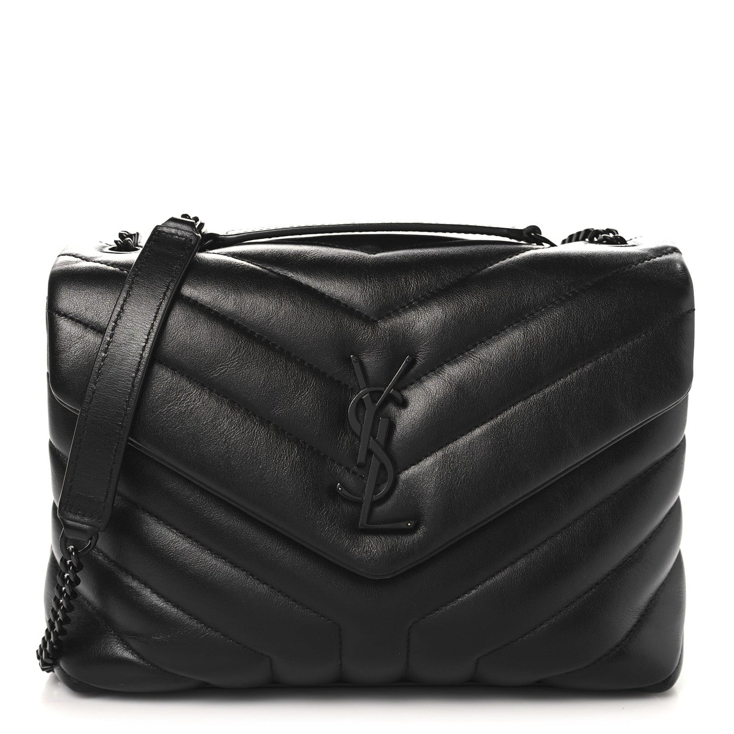 Saint Laurent Calfskin Y Quilted Monogram Monochrome Small Loulou Chain Satchel Black