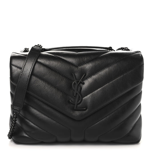 Saint Laurent Calfskin Y Quilted Monogram Monochrome Small Loulou Chain Satchel Black