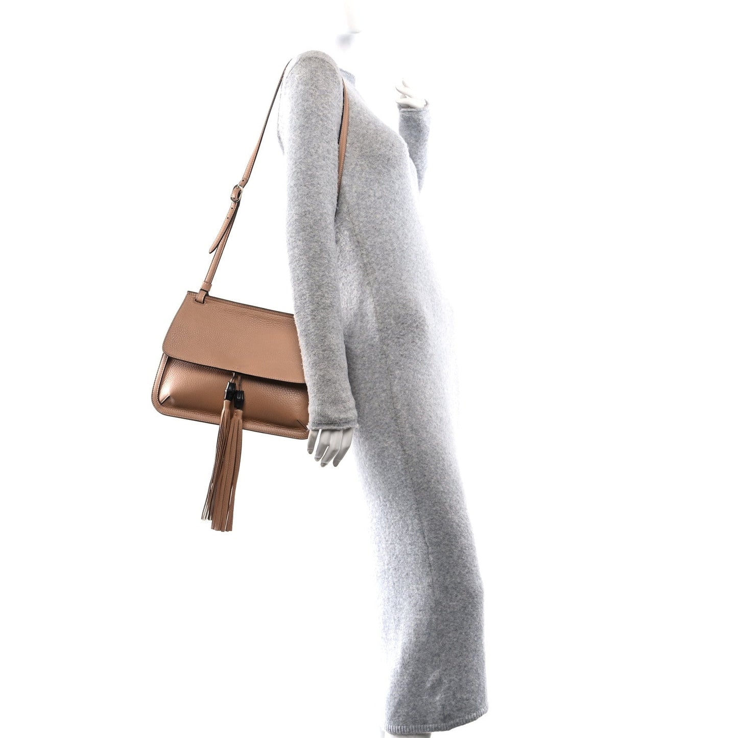 Gucci Cellarius Calfskin Medium Bamboo Daily Flap Shoulder Bag Camelia