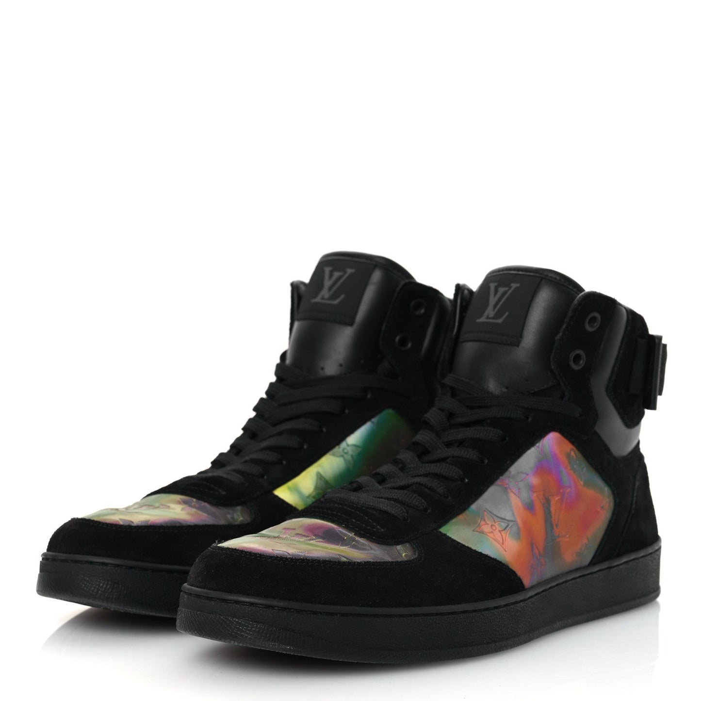 Louis Vuitton Suede Monogram Mens Rivoli High Top Sneakers Black Multicolor