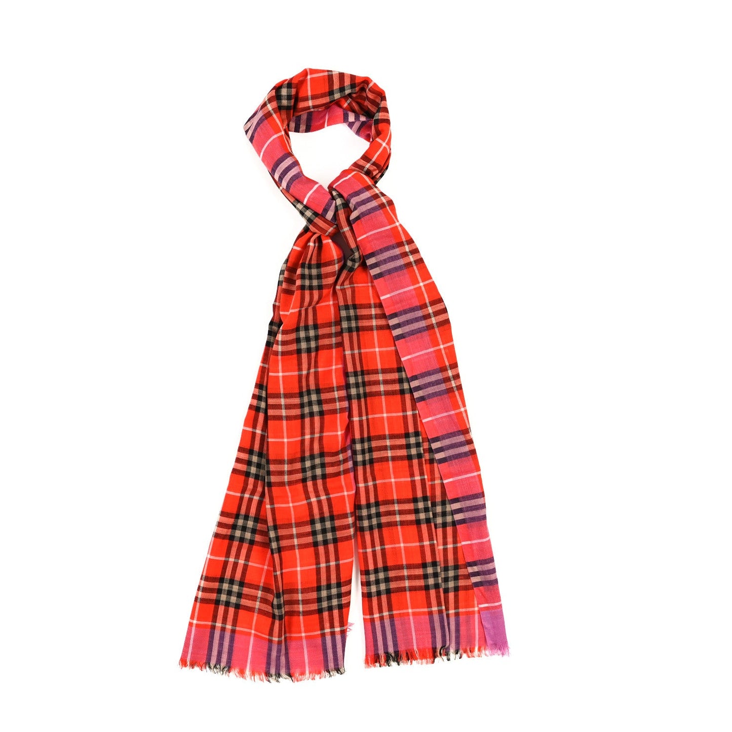 Burberry Wool Silk Gauze Vintage Check Scarf Orange Pink