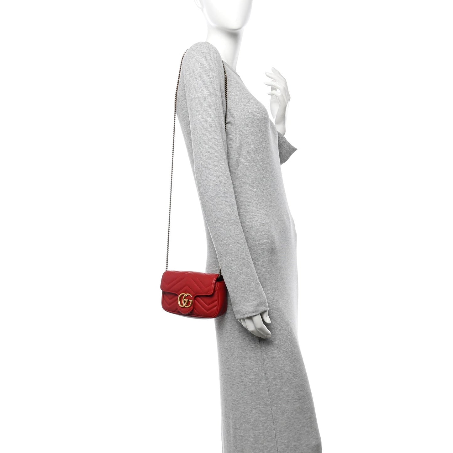 Gucci Calfskin Matelasse Super Mini GG Marmont Shoulder Bag Hibiscus Red