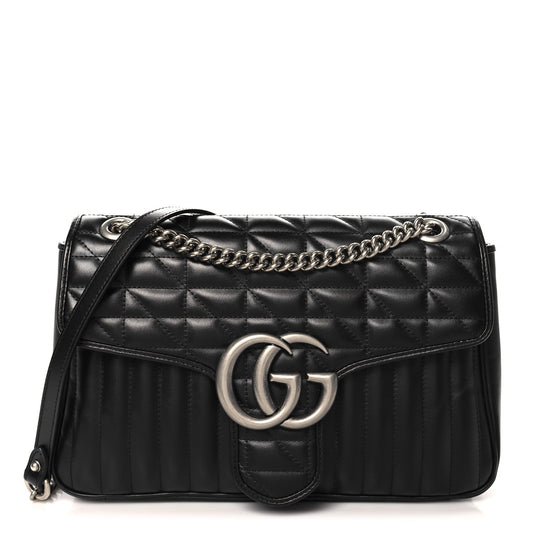 Gucci Calfskin Matelasse Aria Medium GG Marmont Shoulder Bag Black