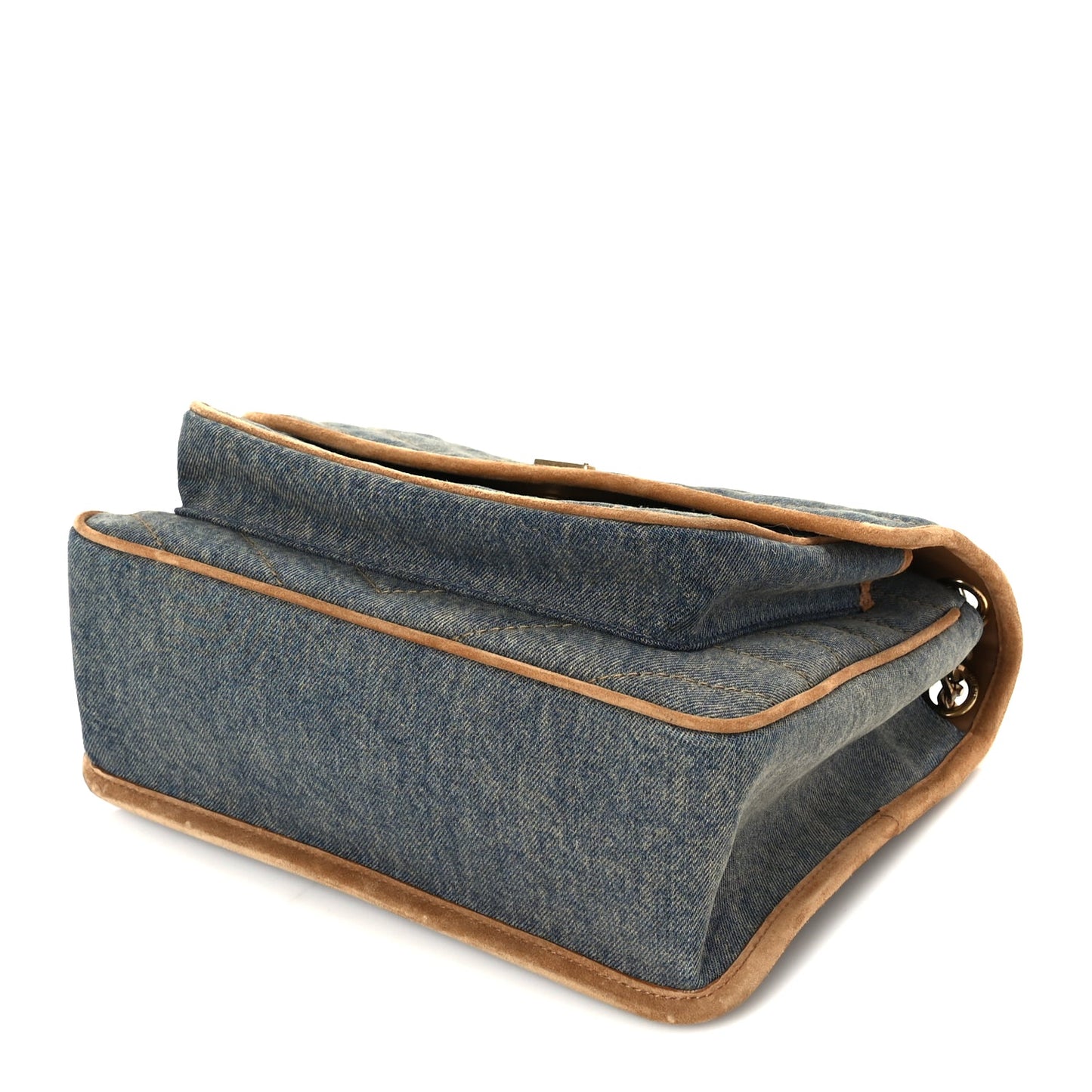 Saint Laurent Denim Suede Monogram Medium Niki Chain Satchel  Blue Cinnamon