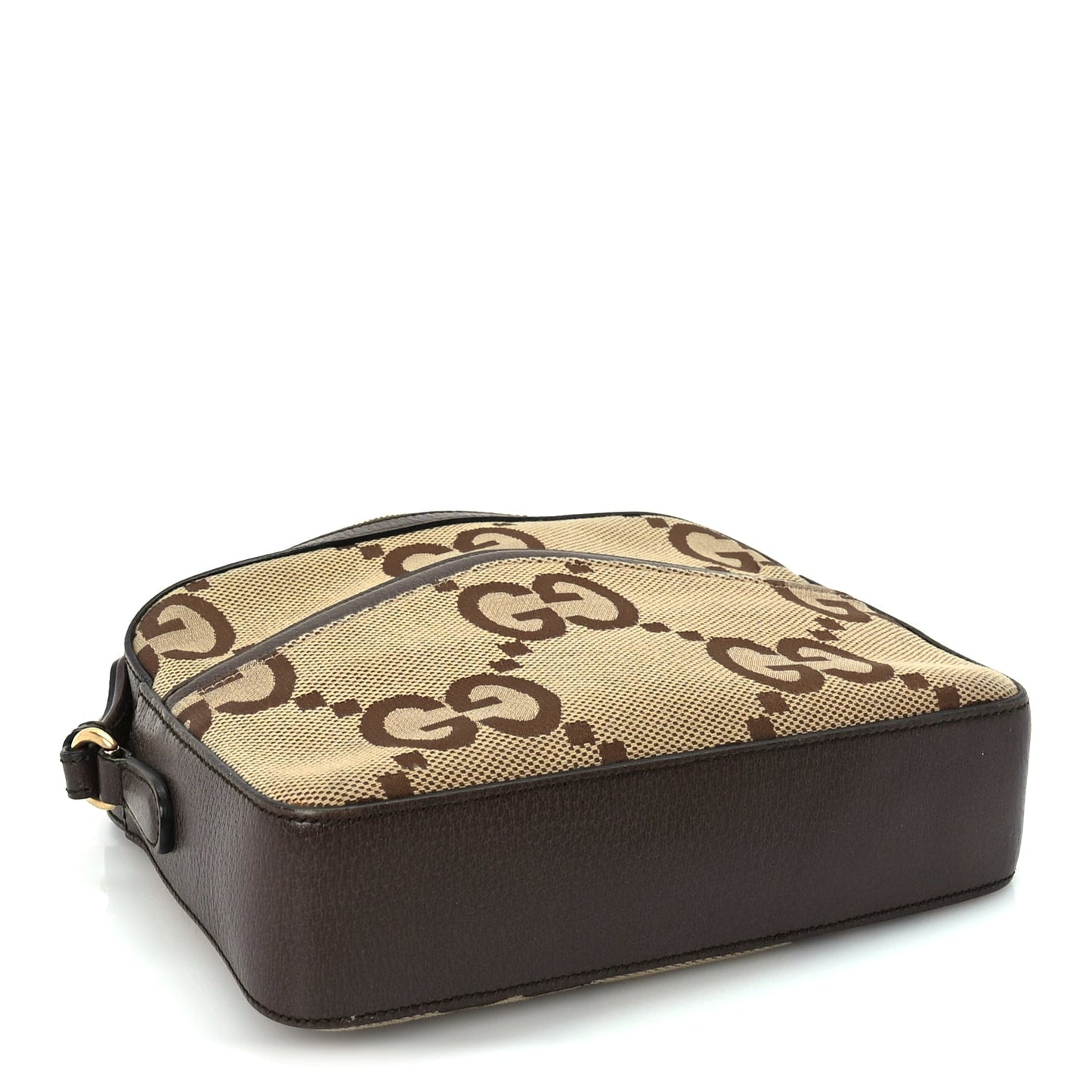 Gucci Monogram Jumbo GG Textured Dollar Calfskin Web Messenger Shoulder Bag Camel Ebony New Acero