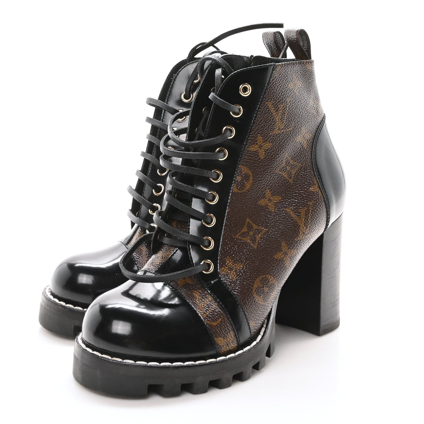 Louis Vuitton Patent Calfskin Monogram Star Trail Ankle Boots Black
