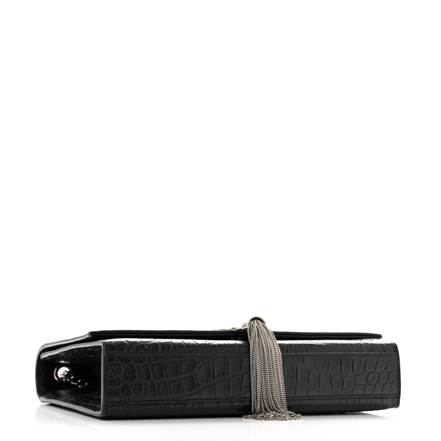 Saint Laurent Calfskin Crocodile Embossed Medium Classic Monogram Kate Tassel Satchel Black