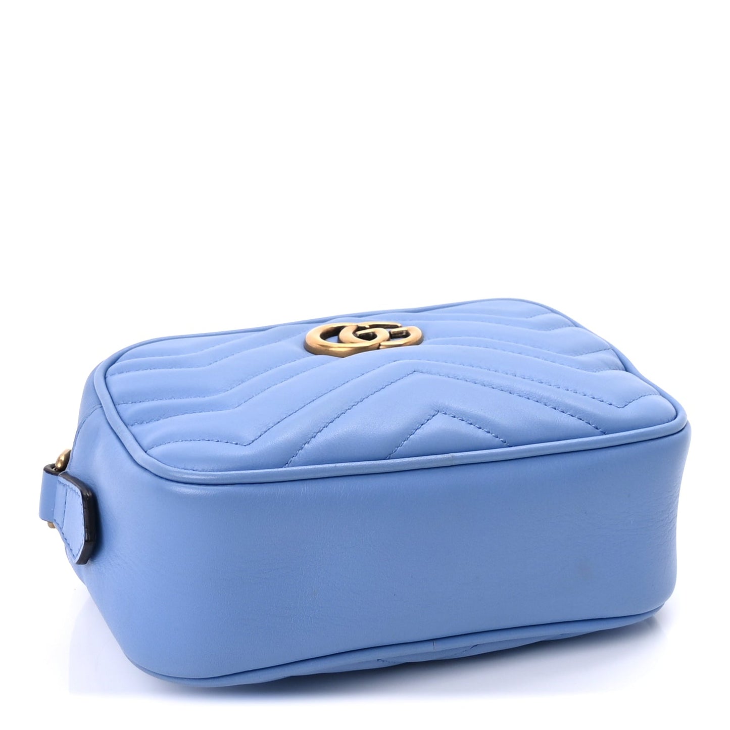 Gucci Calfskin Matelasse Mini GG Marmont Chain Shoulder Bag Clear Sky Blue