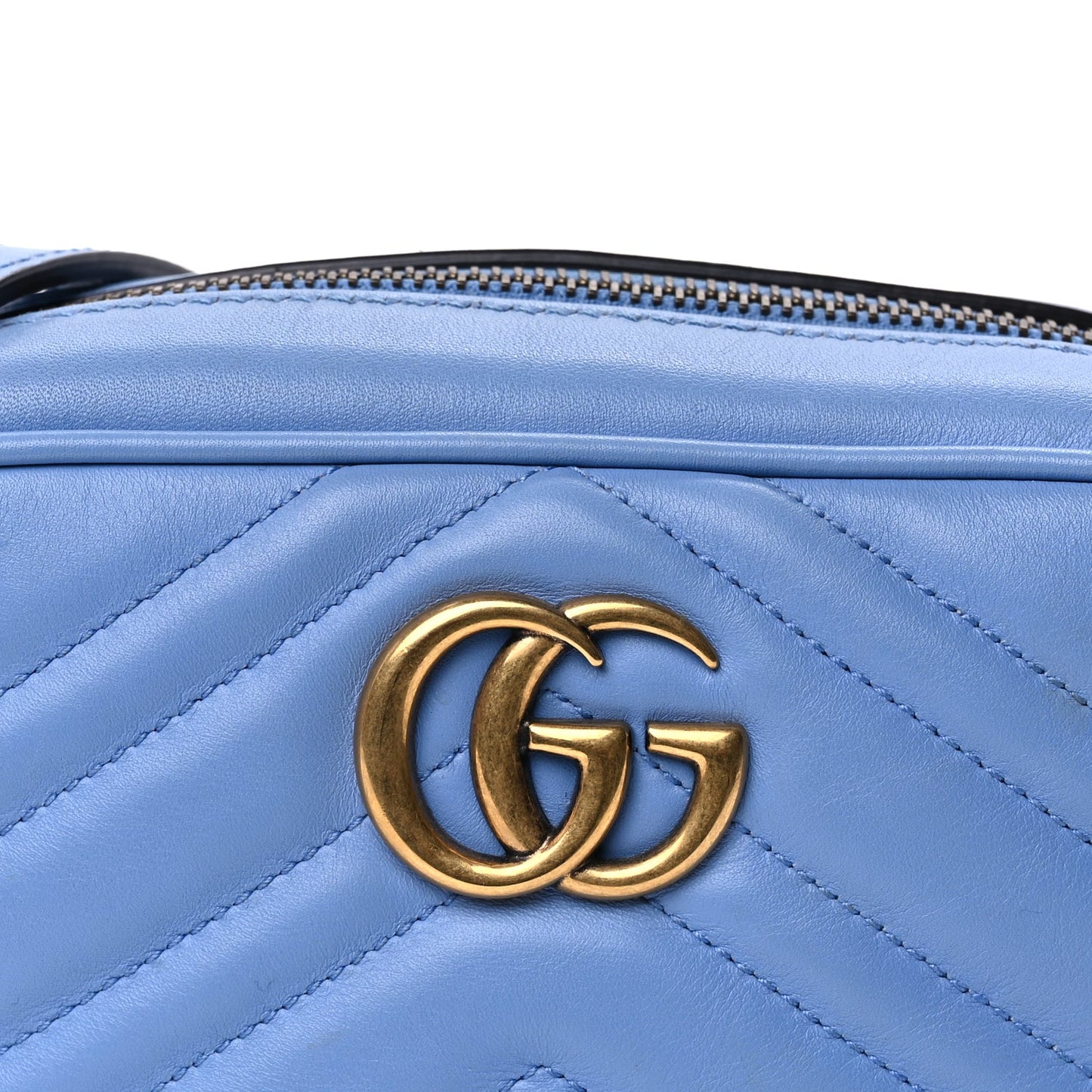 Gucci Calfskin Matelasse Mini GG Marmont Chain Shoulder Bag Clear Sky Blue