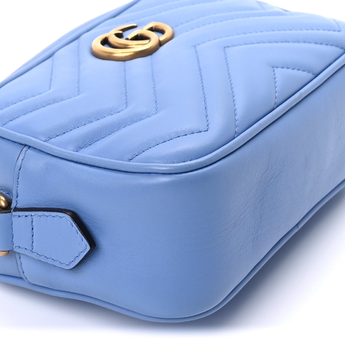 Gucci Calfskin Matelasse Mini GG Marmont Chain Shoulder Bag Clear Sky Blue