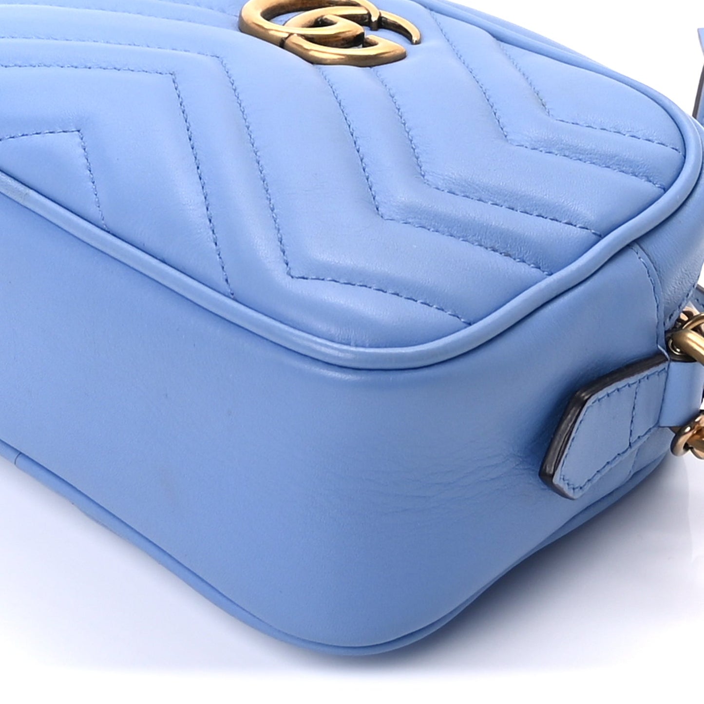 Gucci Calfskin Matelasse Mini GG Marmont Chain Shoulder Bag Clear Sky Blue