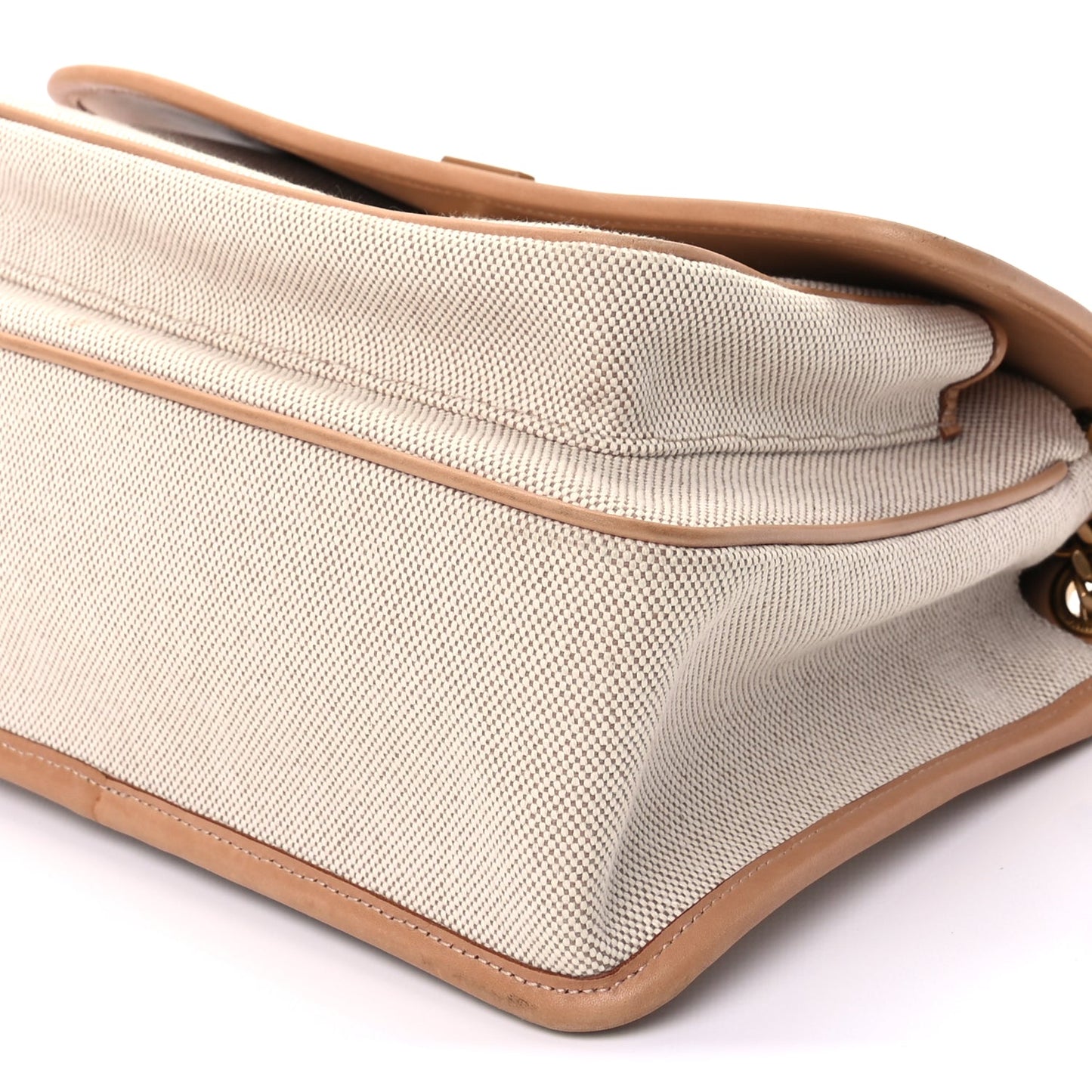 Saint Laurent Cotton Canvas Vintage Calfskin Monogram Medium Niki Chain Satchel  Cream Tan