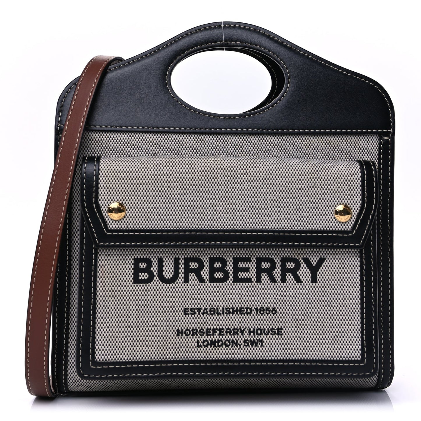 Burberry Smooth Calfskin Canvas Two Tone Mini Pocket Bag Natural Malt Brown