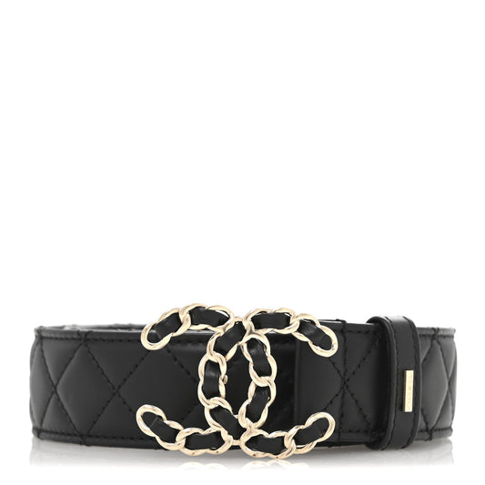 Chanel Calfskin Quilted CC Chain Belt 80 32 Black