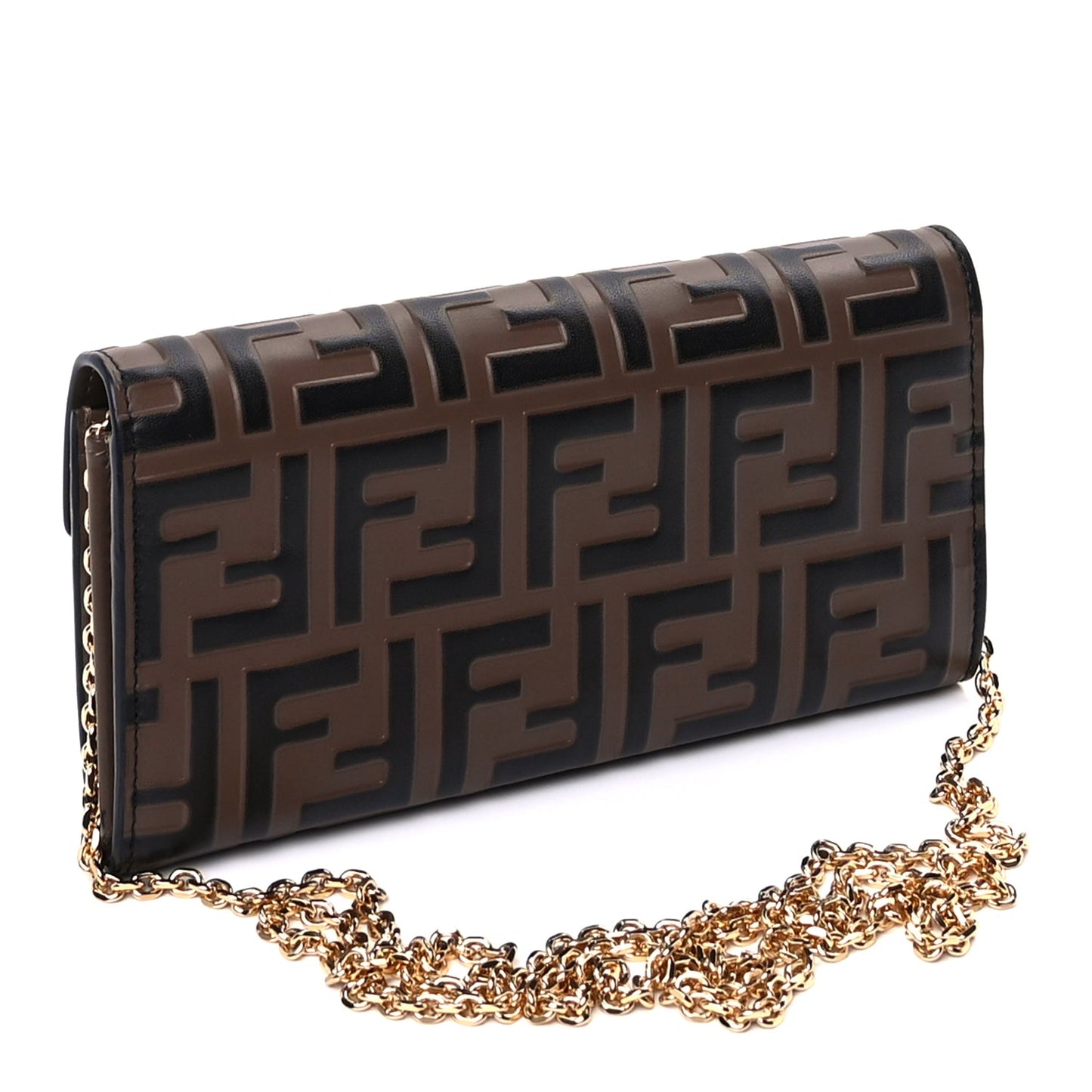 Fendi Vitello Soft F is Fendi Bi-Color FF 1974 Embossed Continental Envelope Wallet On Chain Maya Black