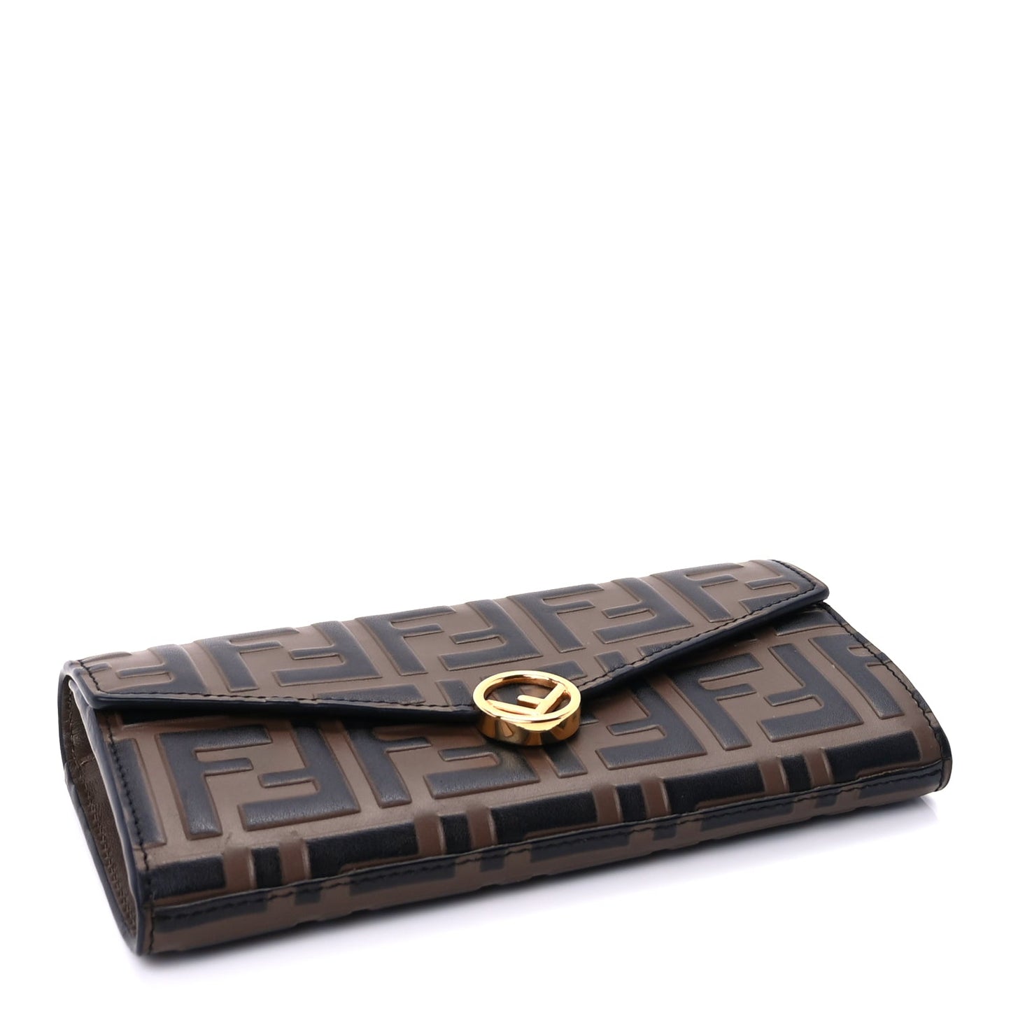 Fendi Vitello Soft F is Fendi Bi-Color FF 1974 Embossed Continental Envelope Wallet On Chain Maya Black