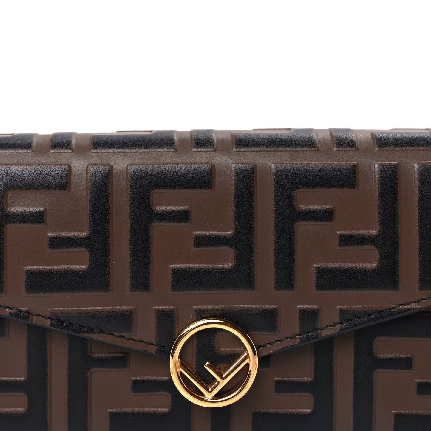 Fendi Vitello Soft F is Fendi Bi-Color FF 1974 Embossed Continental Envelope Wallet On Chain Maya Black