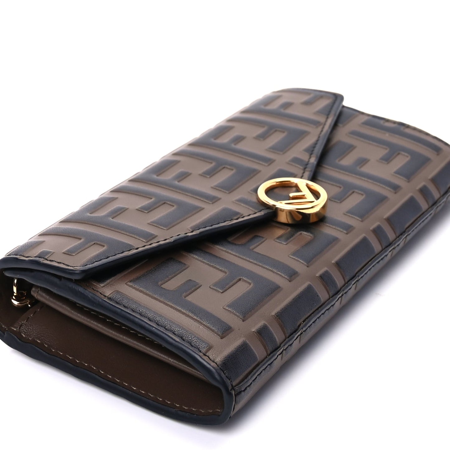 Fendi Vitello Soft F is Fendi Bi-Color FF 1974 Embossed Continental Envelope Wallet On Chain Maya Black