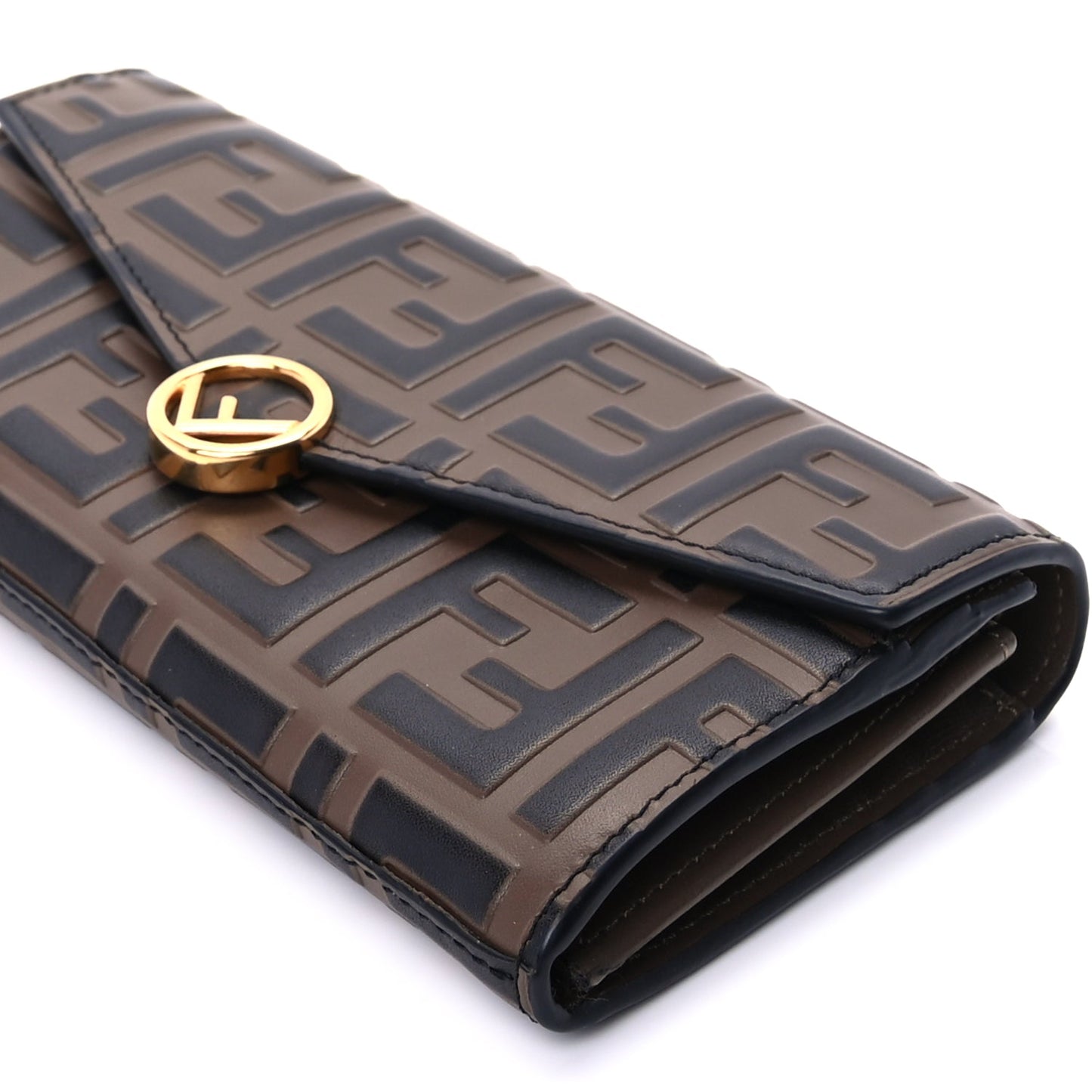 Fendi Vitello Soft F is Fendi Bi-Color FF 1974 Embossed Continental Envelope Wallet On Chain Maya Black