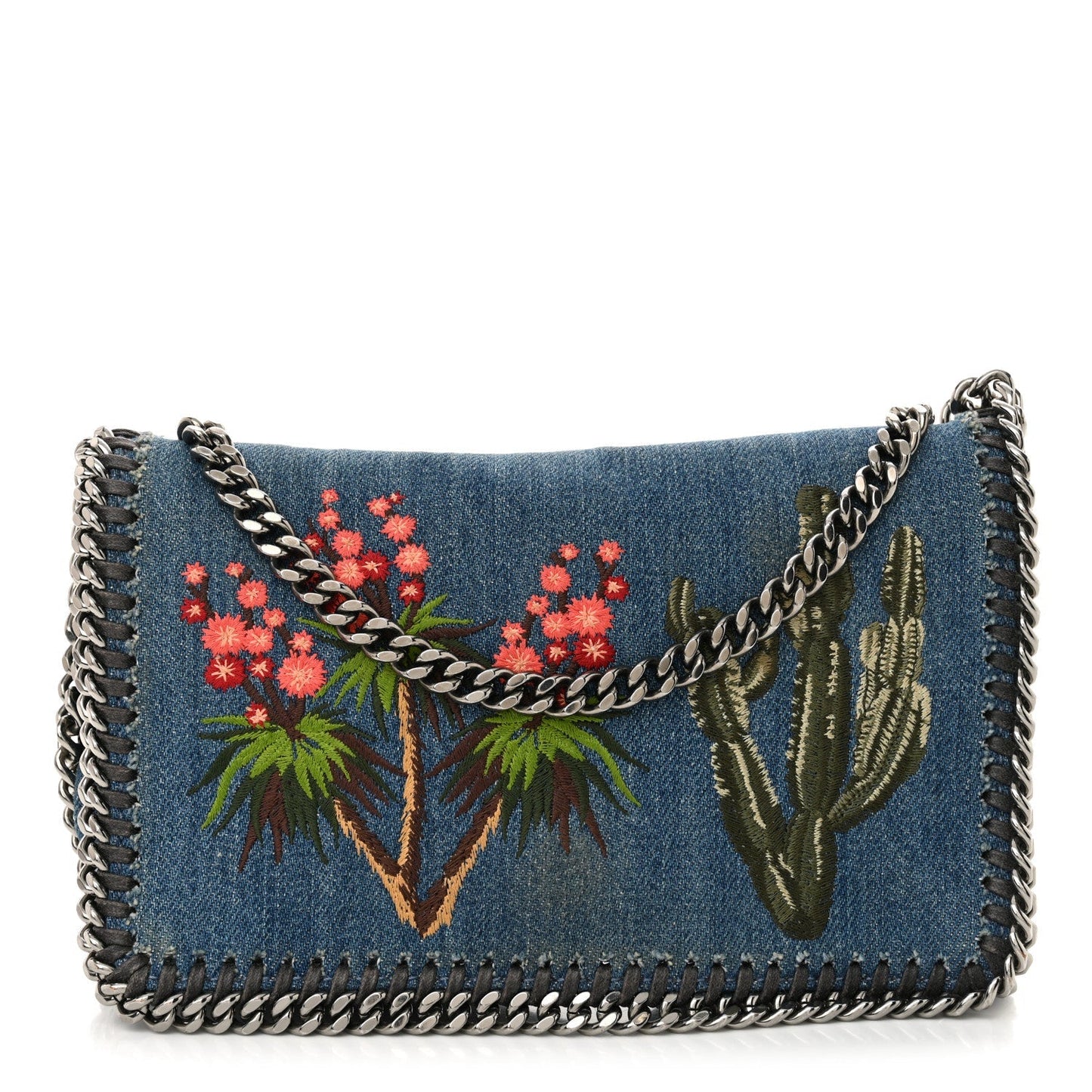 Stella McCartney Eco Denim Embroidered Falabella Crossbody Cerulean