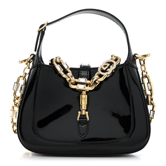 Gucci Patent Mini Jackie 1961 Crystal Hobo Black