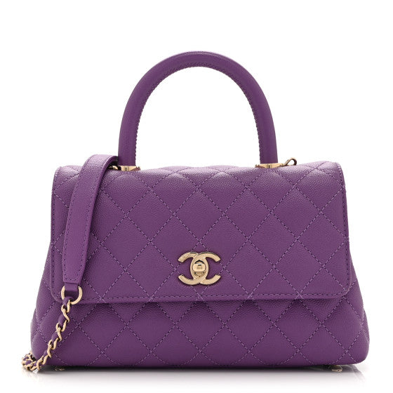 Chanel Caviar Quilted Mini Coco Handle Flap Purple