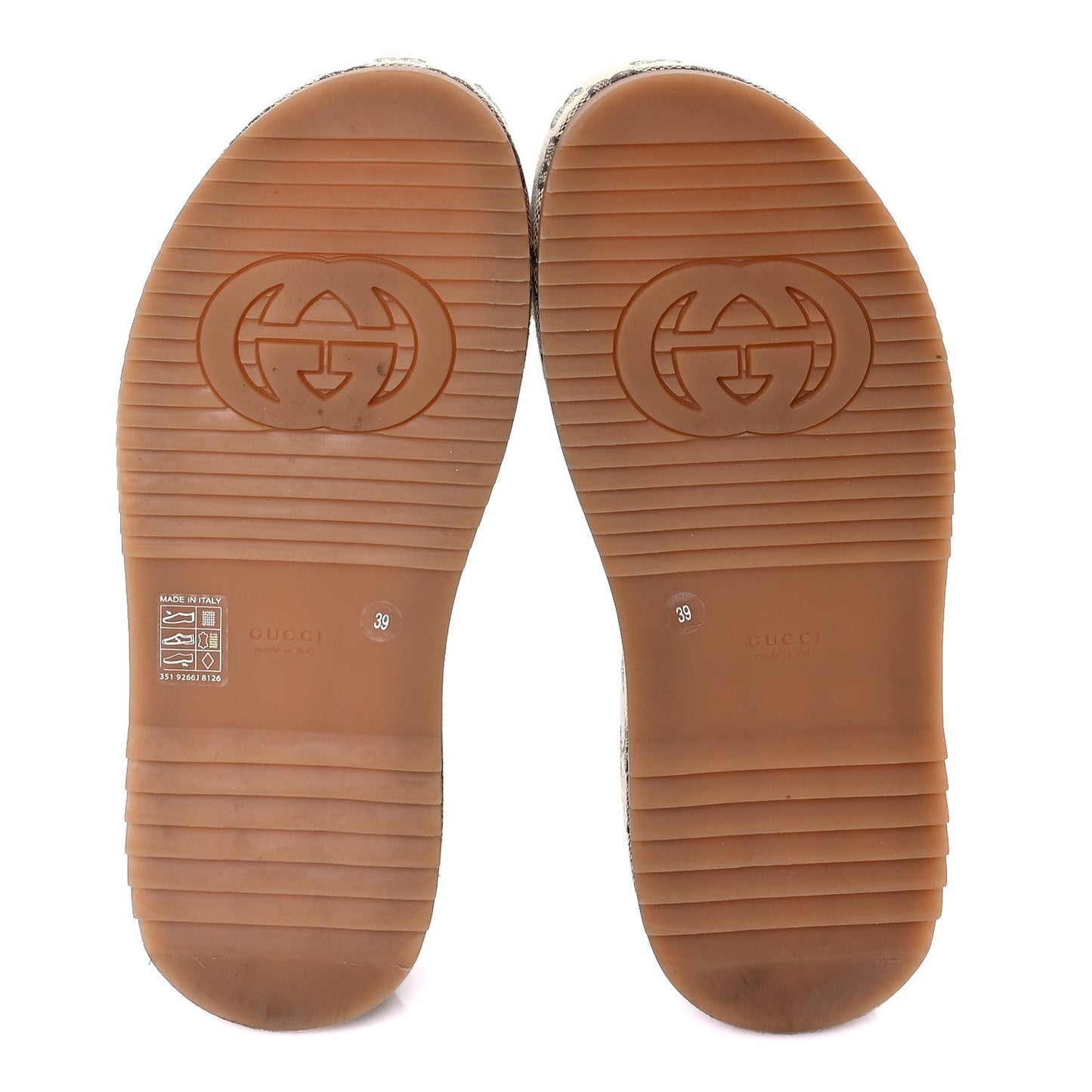 Gucci Monogram Maxi GG Angelina Platform 55mm Slide Sandals 39  Camel Ebony