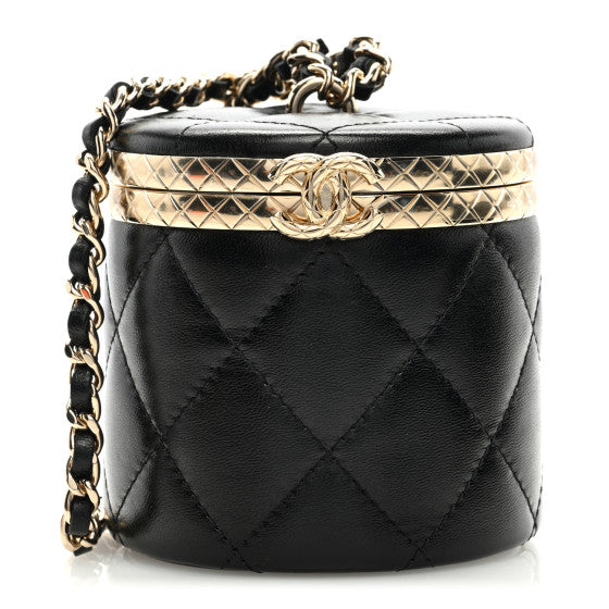Chanel Metal Lambskin Quilted Mini Lock Frame Vanity Clutch Black