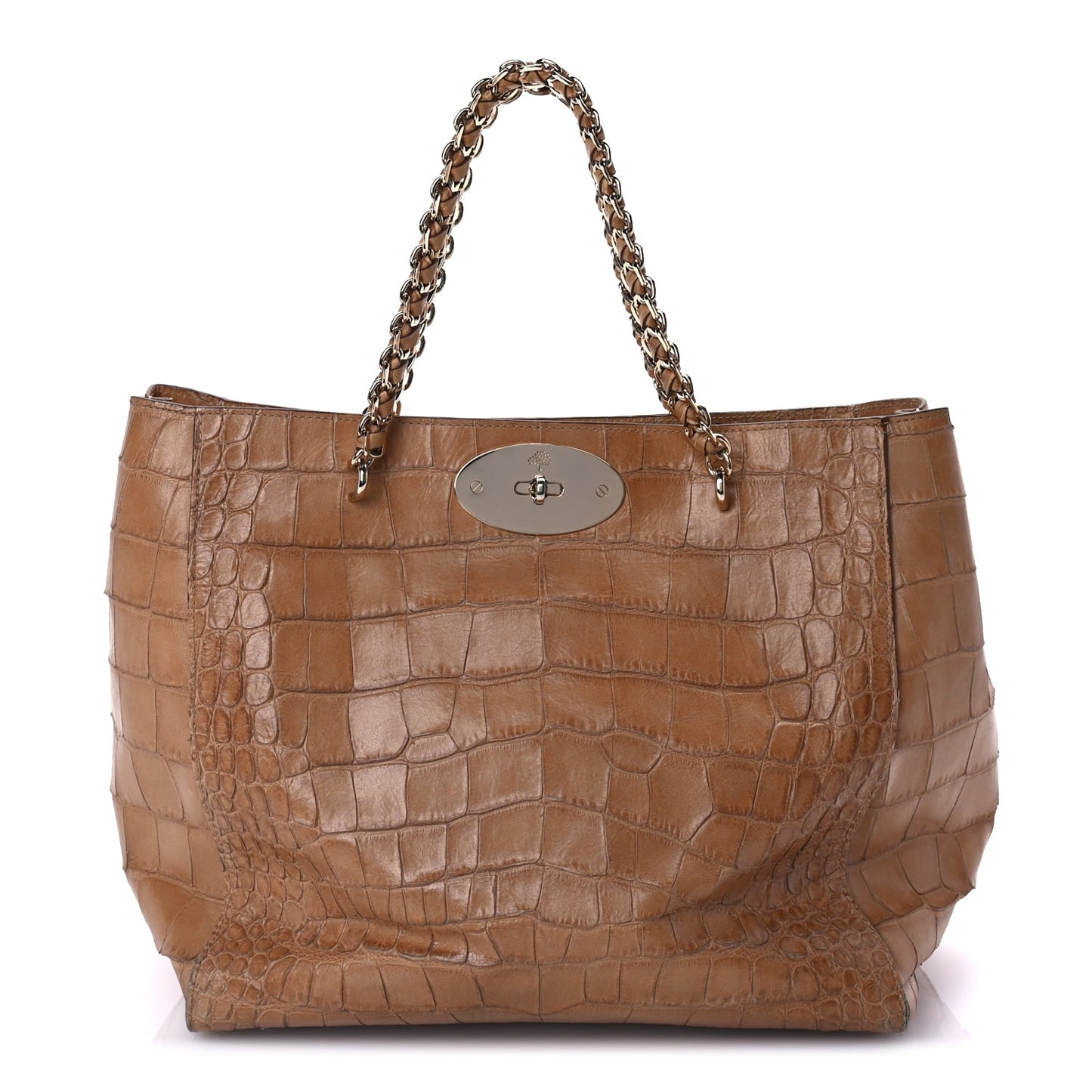 Mulberry Crocodile Embossed Calfskin Cecily Tote Biscuit Brown