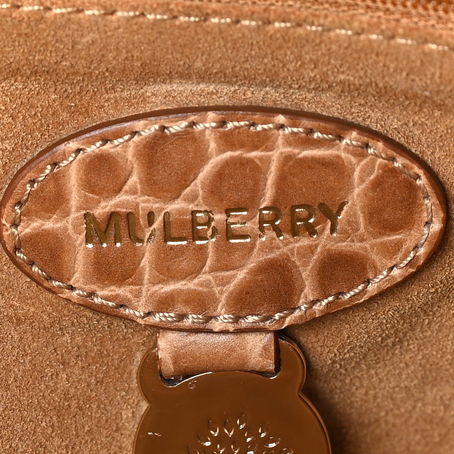 Mulberry Crocodile Embossed Calfskin Cecily Tote Biscuit Brown