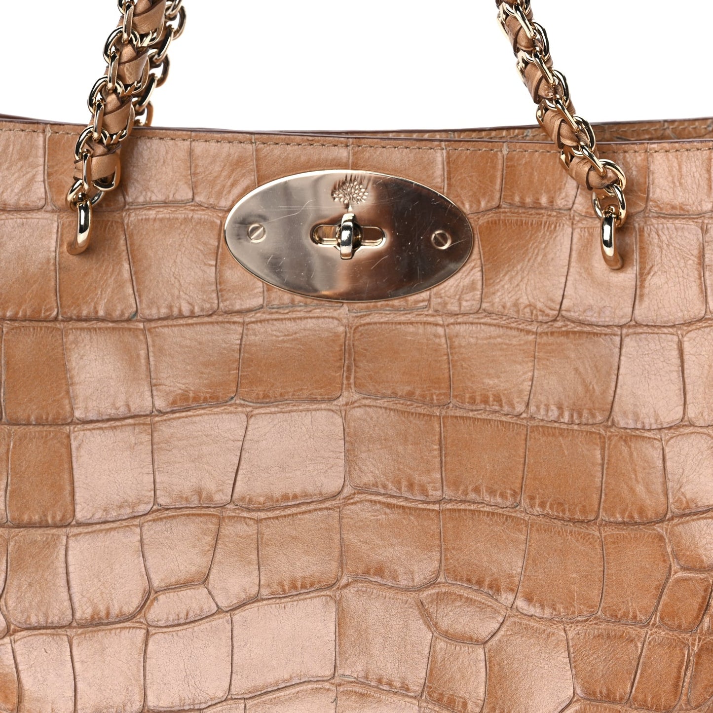 Mulberry Crocodile Embossed Calfskin Cecily Tote Biscuit Brown
