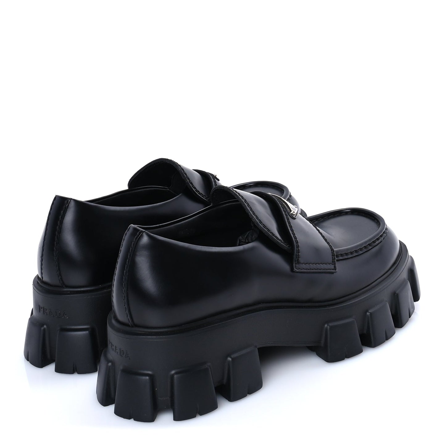 Prada Spazzolato Rois Metal Triangle Logo Mens Monolith 55mm Loafers 8 Black
