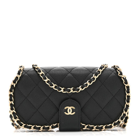 Chanel Caviar Quilted Chain Glasses Case Black